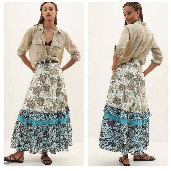 Anthropologie by RAGA Floral Patchwork Maxi Skirt Blue Motif - Picture 1 of 6
